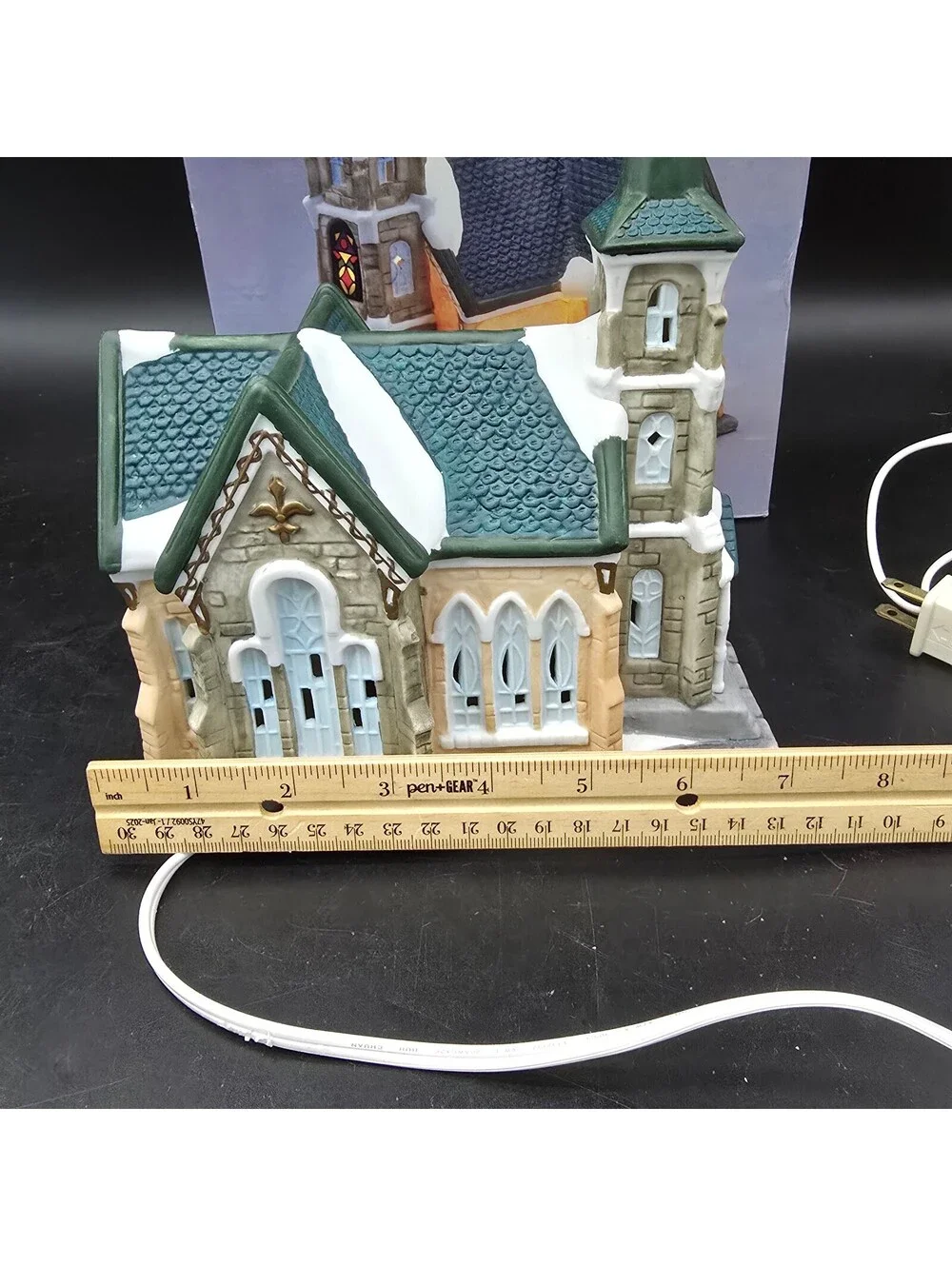 Vintage Galleria Inc Lighted Porcelain Church Christmas Village With Box 8.25